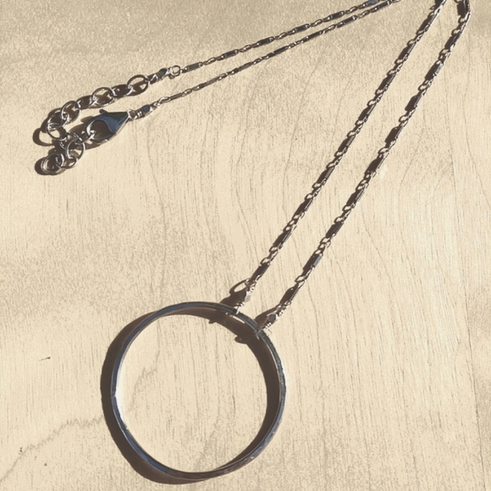 Sterling Silver hammered hoop necklace
